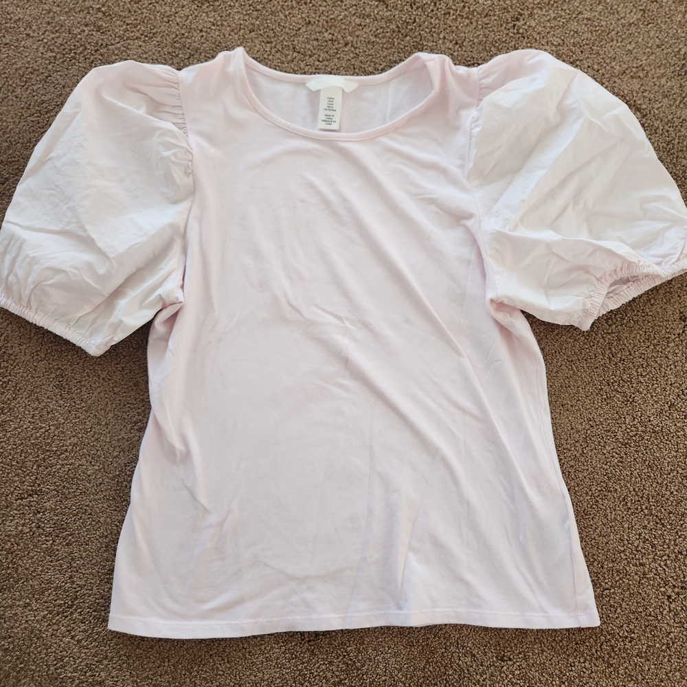 H&M Soft Pink Tee With Puffed Sleeves